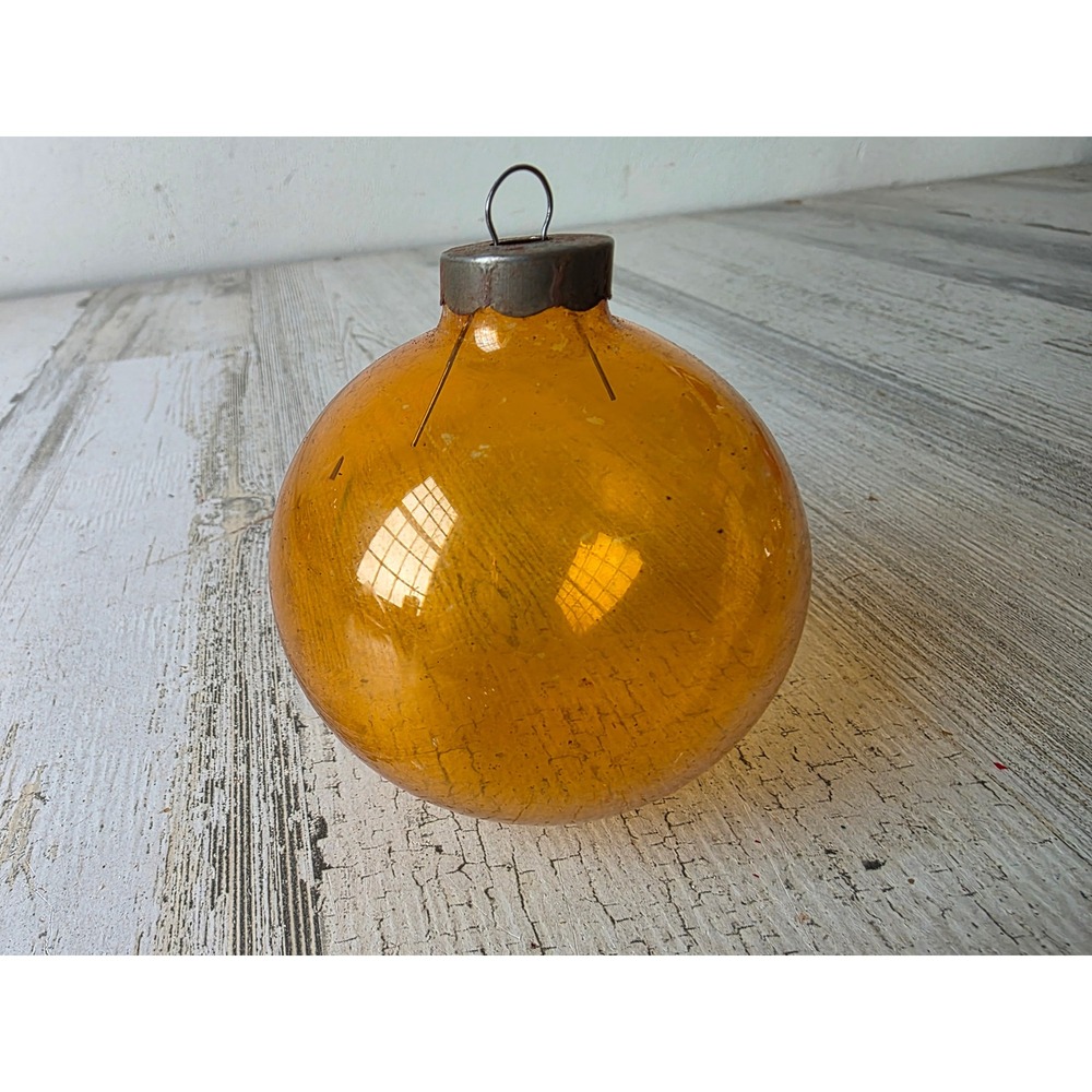 Antique unsilvered orange Glass Mercury ornament made in US of A Xmas tree